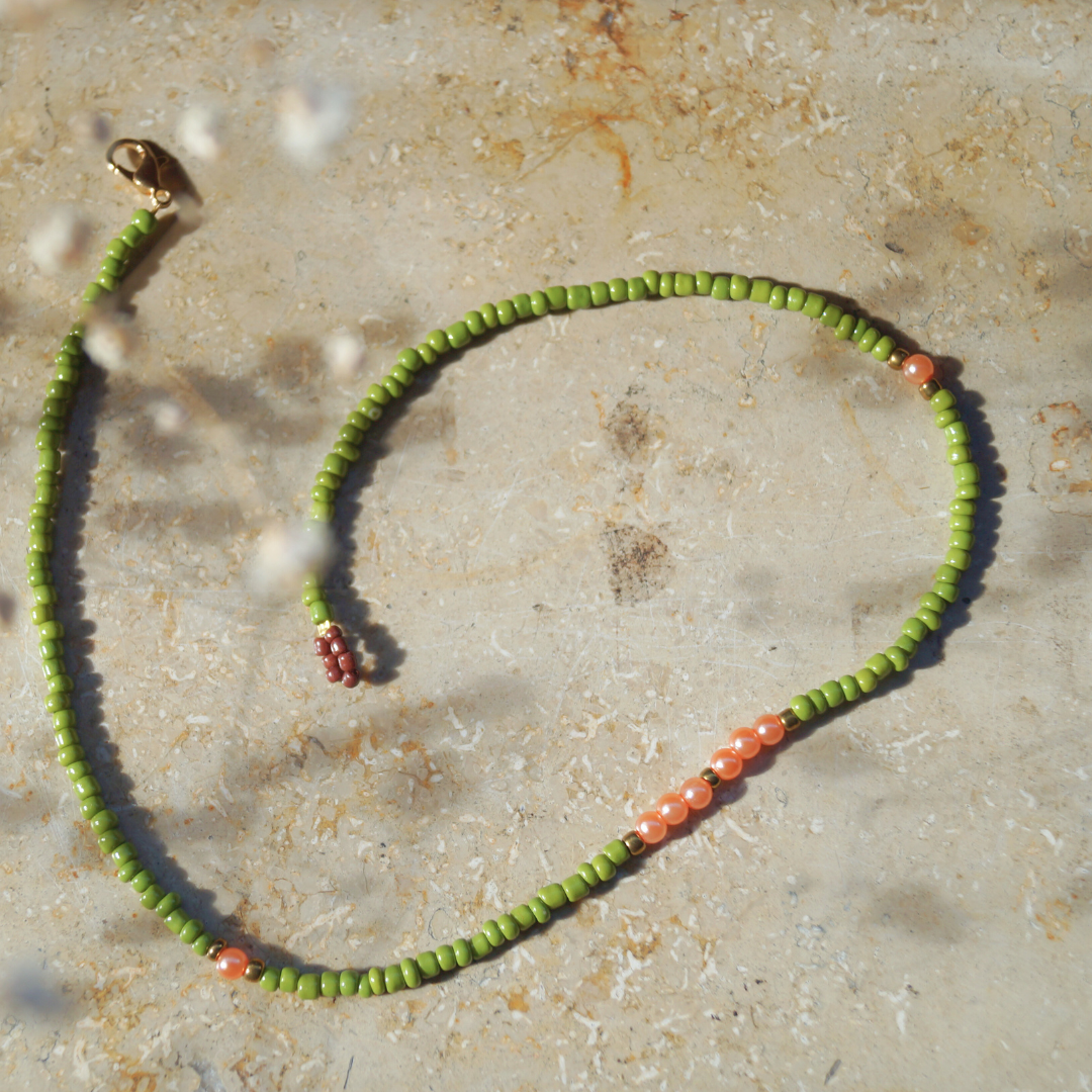 Olive Crown Beaded Necklace