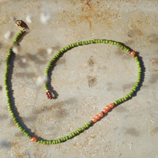 Olive Crown Beaded Necklace