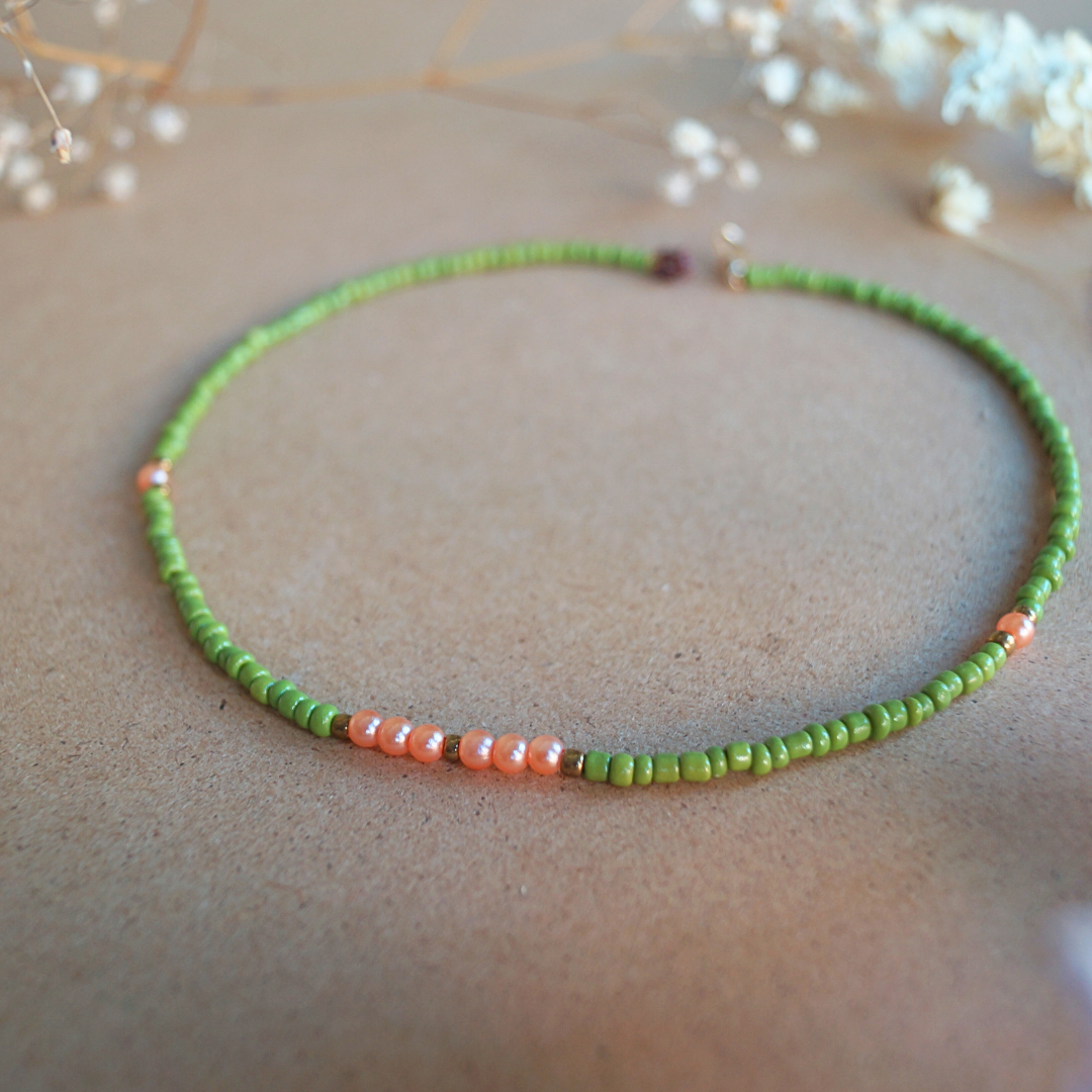 Olive Crown Beaded Necklace