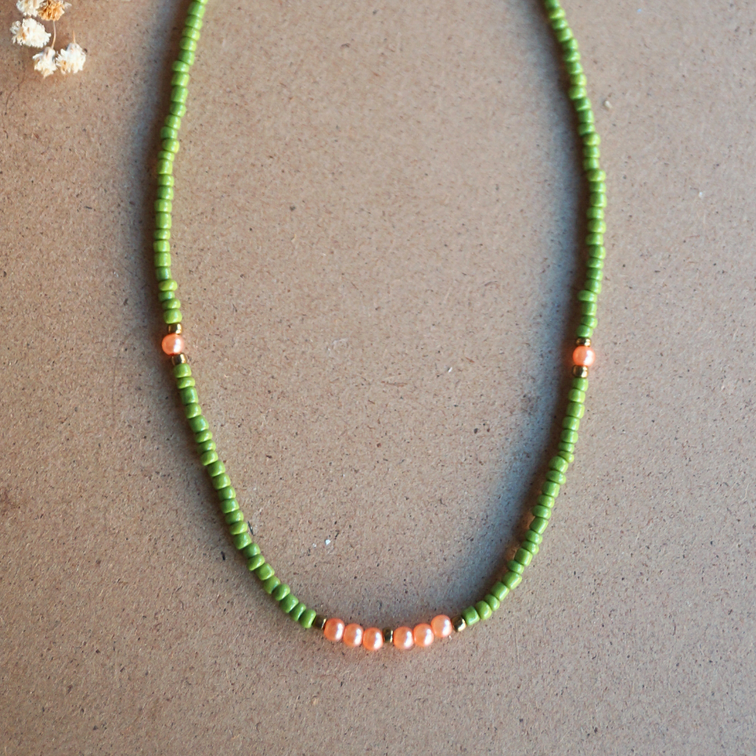 Olive Crown Beaded Necklace